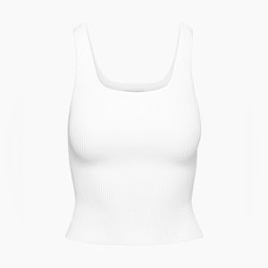Aritzia White Ribbed Square-Neck Tank Top